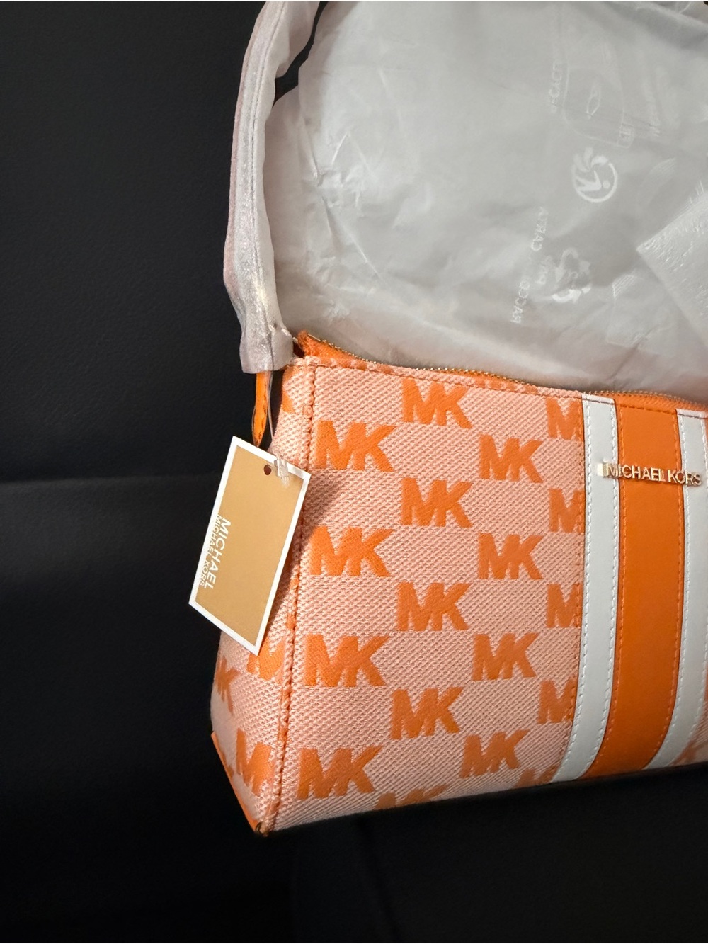 Michael Kors Orange & White MK Print Purse - Picture 3 of 8
